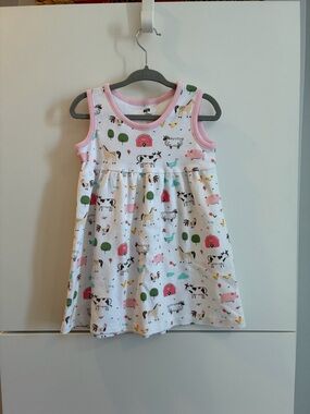 Farm Animal Print Pink-Trim Girls' Tank Dress - Size 3T